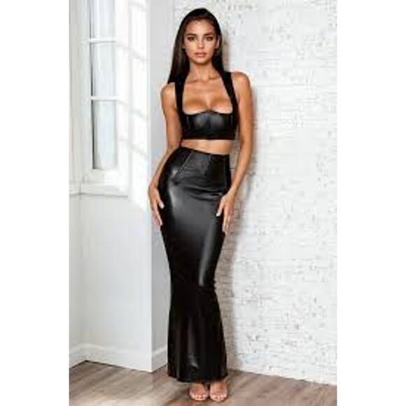 DREAMGIRL Harness Top + Maxi Slip Skirt SEXY 2 Pc w Chains Faux Small S GOTH - Picture 1 of 4